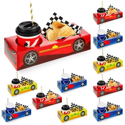 Lincia 12 Pieces Race Car Party Food Tray Boxes Car Birthday Party Favors