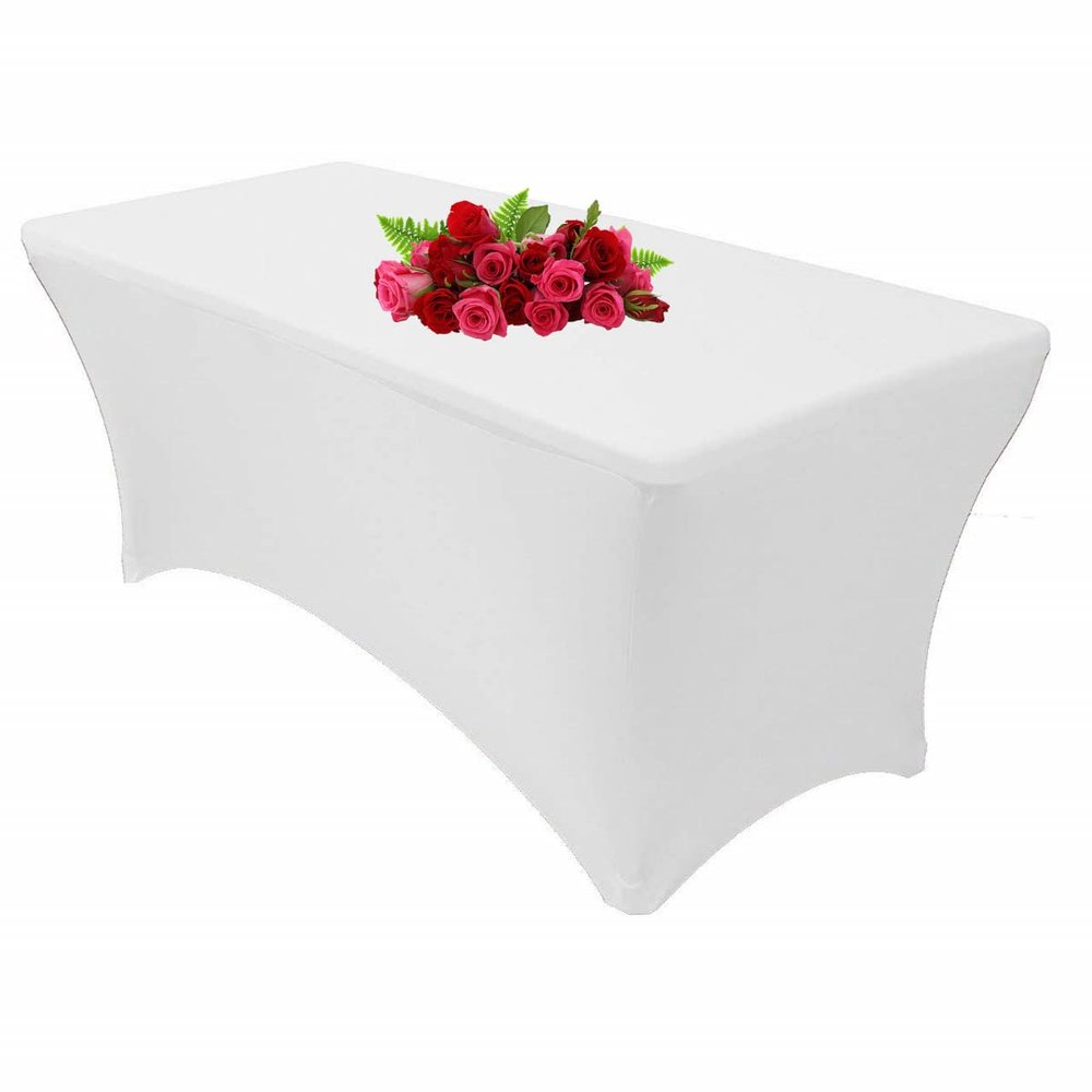 10FT Spandex White Tablecloth for Rectangle Tables - Stretch Table Cover for Standard Folding Table,Spandex Fitted Table Clothes for 10 Foot Rectangle Tables, Elastic Table Cover for Christmas