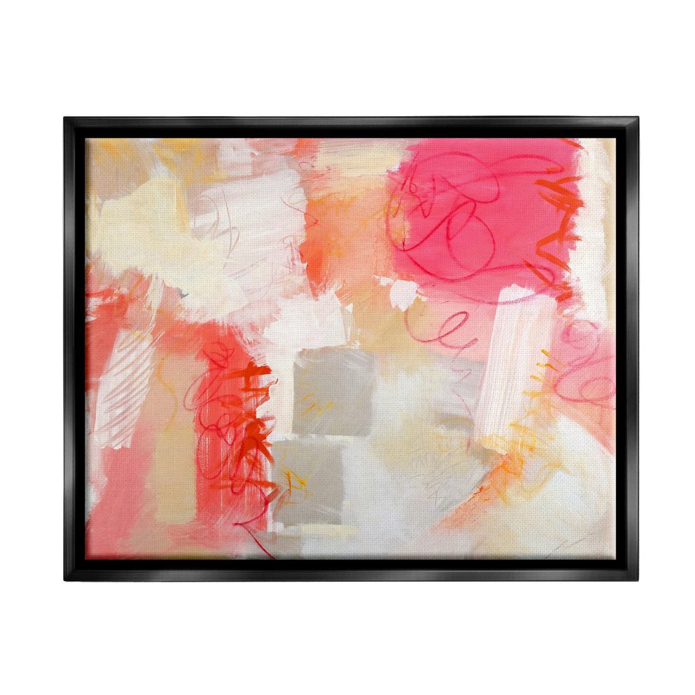 Stupell Industries Vivid Pink Geometric Shapes Scribble Doodle Lines Floating Framed Wall Art, Design By Beau Wild