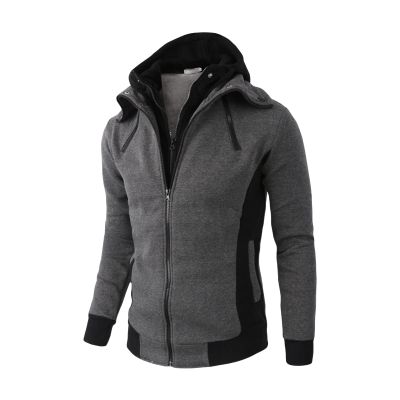 Men's Double Zipper Turtleneck Fleece Hoodie Lightweight Zip Up Hooded Jacket Long Sleeve Sweatshirt with Pocket (Dark Grey,X-Small)