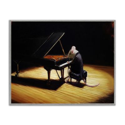 'Mouse Musician Playing Grand Piano Stage'| Framed Giclee Art