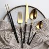 40 Piece Black Gold Silverware Set for 10 Flatware Sets 18/10 Stainless Steel Durable Home Kitchen Wedding Restaurant Cutlery Utensils Include Teaspoons Forks and Spoons Delicate Tableware Set view 4