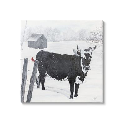 Stupell Industries Black Farm Cow Niveous Snow Covered Field Canvas Wall Art, Design By Diane Fifer