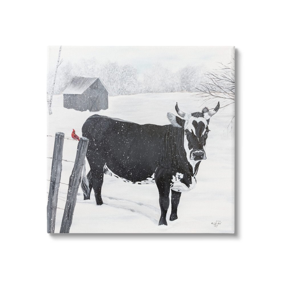 Stupell Industries Black Farm Cow Niveous Snow Covered Field Canvas Wall Art, Design By Diane Fifer