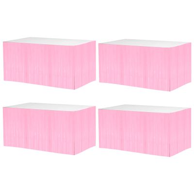 4 Pack 29x108 Inch Metallic Foil Fringe Tinsel Table Skirts for Rectangle Tables Streamer Backdrop for Wedding, Birthday, Parade Floats, Christmas, Halloween Party Decoration(Macaron Pink)