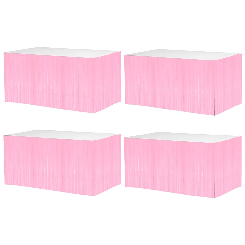 4 Pack 29x108 Inch Metallic Foil Fringe Tinsel Table Skirts for Rectangle Tables Streamer Backdrop for Wedding, Birthday, Parade Floats, Christmas, Halloween Party Decoration(Macaron Pink)