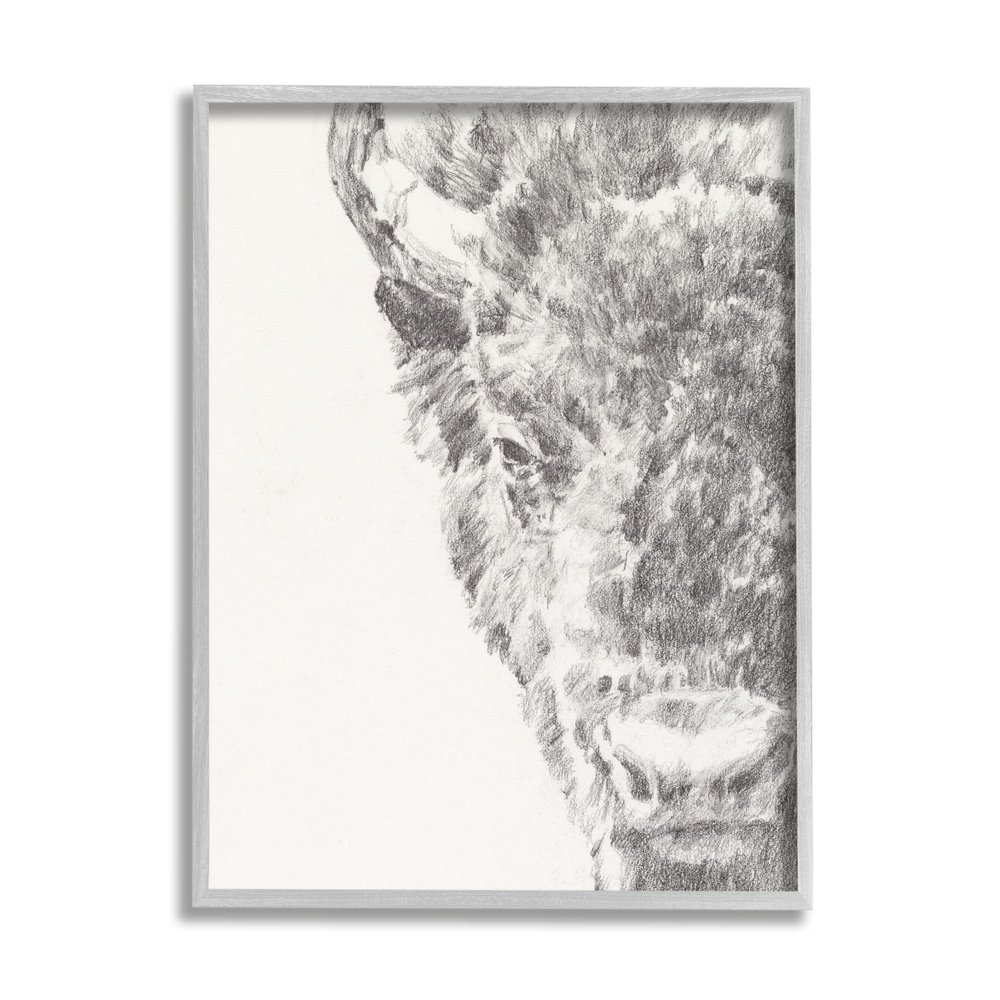 Stupell Industries Detailed Graphite Bison Rural Farm Animal Drawing Framed Wall Art, Design By Ethan Harper