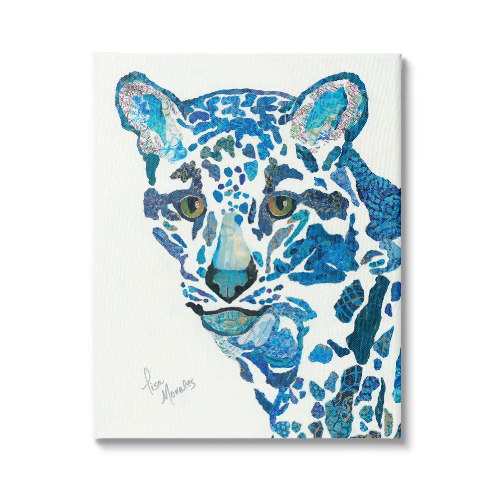 Stupell Industries Clouded Leopard Collaged Blue Patterns Wildlife Animal Canvas Wall Art, Design By Lisa Morales