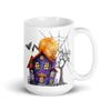 j and P Enterprises: "Retro Haunted House" Halloween White Glossy Mug, Haunted House Mug, Spooky Halloween Mug view 1
