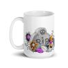 j and P Enterprises: "Retro Haunted House" Halloween White Glossy Mug, Haunted House Mug, Spooky Halloween Mug view 2