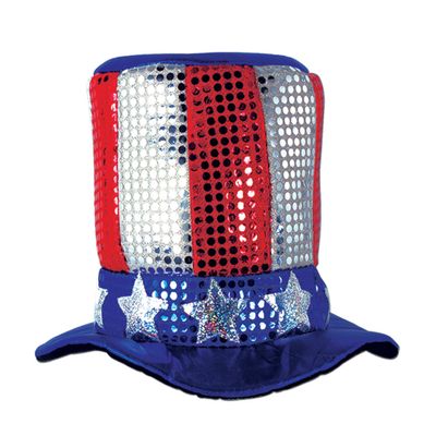 Beistle Glitz N Gleam Uncle Sam Top Hat, OSFM Independence and Memorial Day Party Accessory, Patriotic Stars & Stripes Novelty Photo Booth Prop, Fourth of July Festive Headwear