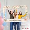 Personalized Happy Birthday Photo Booth Frame - Customized Botanical Theme Party Decor - Custom Flowers and Leaves Selfie Booth (PVC Frame) view 2