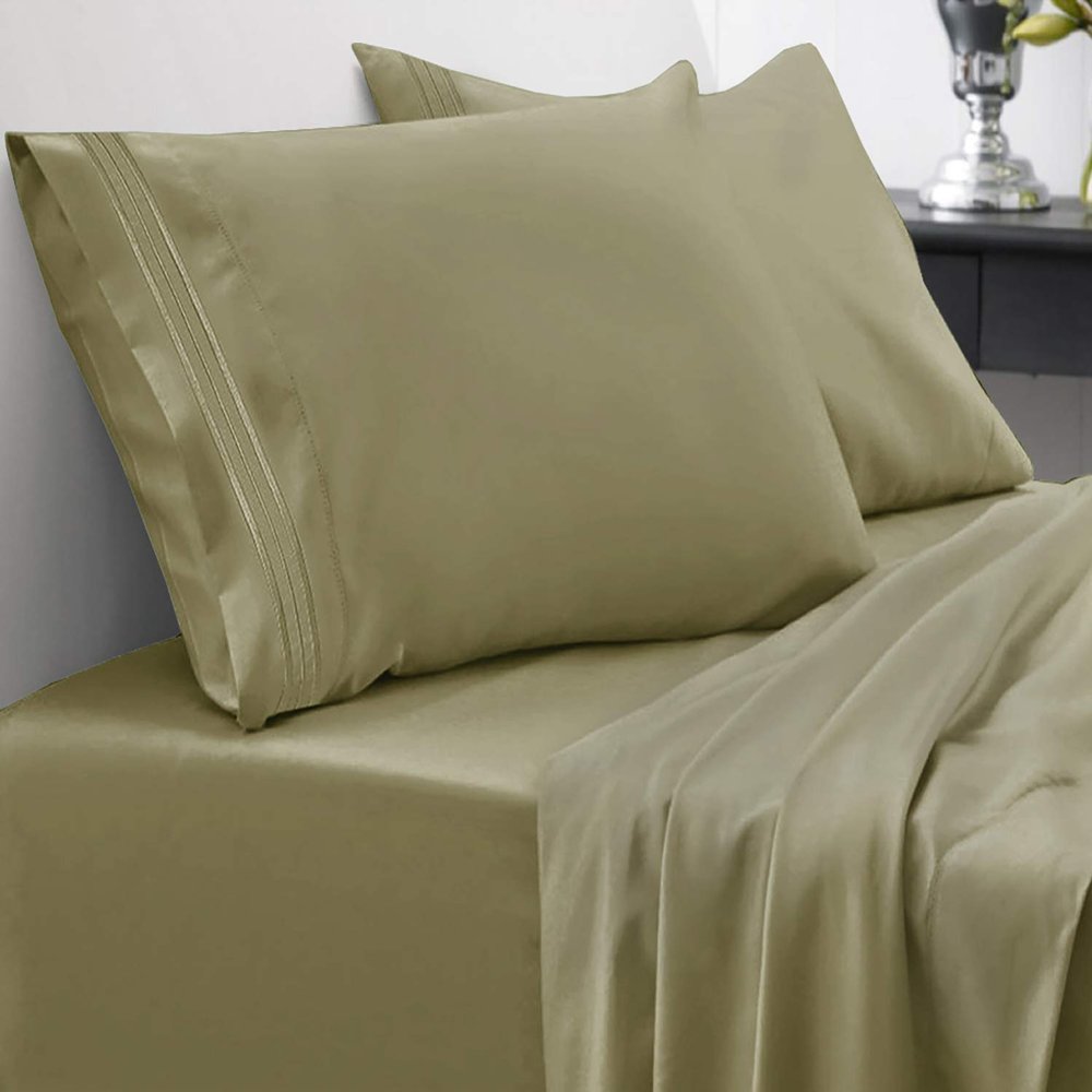 1800 Thread Count Sheet Set Soft Egyptian Quality Brushed Microfiber Sheets Luxury Bedding Set with Flat Sheet, Fitted Sheet, 2 Pillow Cases, Olive, California King Size (Pack of 12)