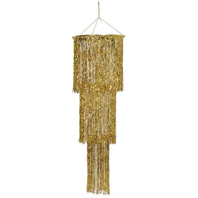 Beistle 3-Tier Shimmering Gold Chandelier Metallic Tinsel Fringe Hanging Decoration for Photo Booth Backdrops Elegant Events, Birthday Parties, Engagement Anniversary & Wedding Celebrations, 4 Ft