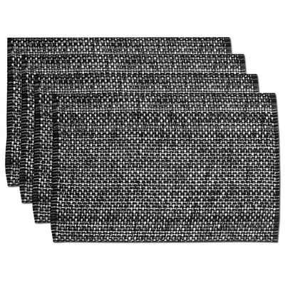 100% Cotton Placemats for Dining Room Tables Rectangle Two Tone Woven Fabric 10" x 19" Soft Durable Table Mat Set, Set of 4, Black, (Pack of 12, 48 Count Total)