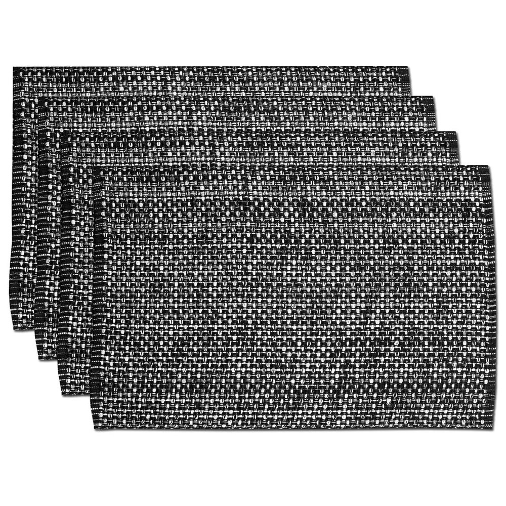 100% Cotton Placemats for Dining Room Tables Rectangle Two Tone Woven Fabric 10" x 19" Soft Durable Table Mat Set, Set of 4, Black, (Pack of 12, 48 Count Total)