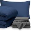 Soft & Cozy 5 Piece Deep Pocket Down Alternative Comforter Set | Twin Size Dark Blue Color | All Season Durable Box Stitched Aesthetic Grey Bedding | Plush Comfy Wrinkle Fade Resistant Bed-In-Bag Set view 1