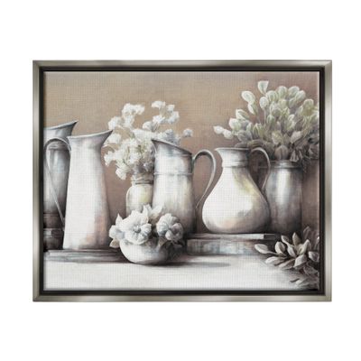 Stupell Industries Classic Flower Arrangement Country Water Jug Painting Floating Framed Wall Art, Design By White Ladder