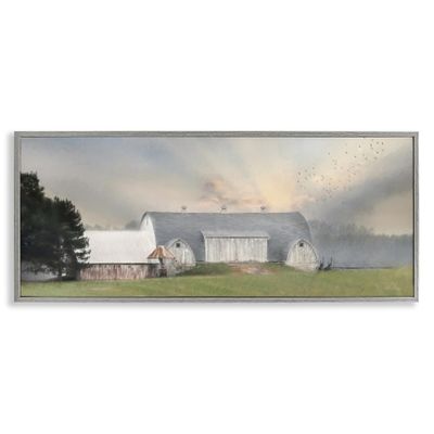 'Sunlit Barn Birds Flying Rural Countryside'| Framed Giclee Art