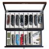 Besforu Pocket Knife Display Case for men collection holder 15-17 folding knife with Walnut Finish Two-Tier Knife organizer storage box with Real Glass Window Top (walnut veneer with draw) view 1