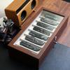 Besforu Pocket Knife Display Case for men collection holder 15-17 folding knife with Walnut Finish Two-Tier Knife organizer storage box with Real Glass Window Top (walnut veneer with draw) view 3