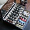Besforu Pocket Knife Display Case for men collection holder 15-17 folding knife with Walnut Finish Two-Tier Knife organizer storage box with Real Glass Window Top (walnut veneer with draw) view 4