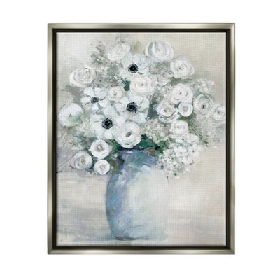 Stupell Industries Mixed White Peonies & Poppies Bouquet Traditional Painting Floating Framed Wall Art, Design By Sally Swatland