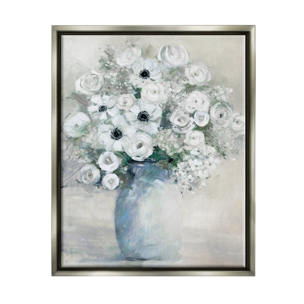 Stupell Industries Mixed White Peonies & Poppies Bouquet Traditional Painting Floating Framed Wall Art, Design By Sally Swatland