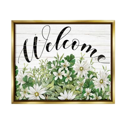 Stupell Industries Welcome Rustic Planked Sign White Flower Blossoms Floating Framed Wall Art, Design By Cindy Jacobs