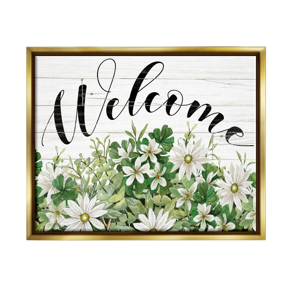 Stupell Industries Welcome Rustic Planked Sign White Flower Blossoms Floating Framed Wall Art, Design By Cindy Jacobs