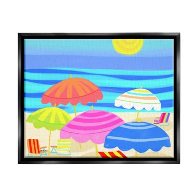 Stupell Industries Vibrant Sun Umbrellas Summer Beach Shore Scene Floating Framed Wall Art, Design By Maret Hensick