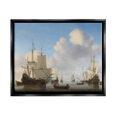 Stupell Industries Dutch Ships at Sea Willem van de Velde Classic Painting Floating Framed Wall Art, Design By one1000paintings