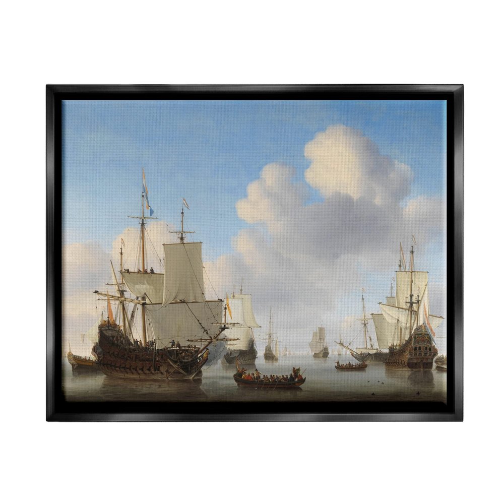 Stupell Industries Dutch Ships at Sea Willem van de Velde Classic Painting Floating Framed Wall Art, Design By one1000paintings