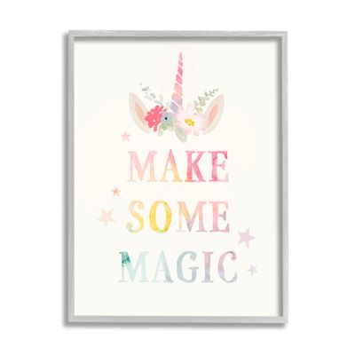 Stupell Industries Make Some Magic Unicorn Horn Flower Blossoms Framed Wall Art, Design By Victoria Barnes