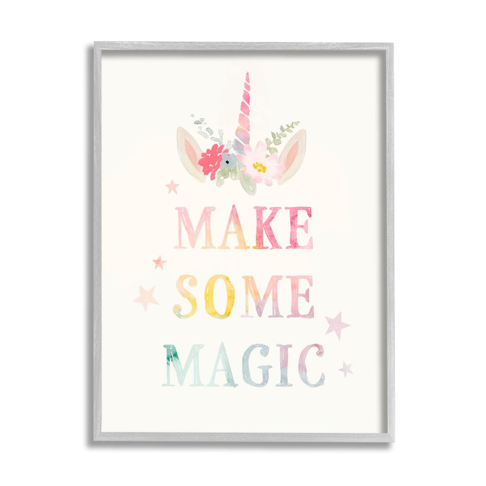 Stupell Industries Make Some Magic Unicorn Horn Flower Blossoms Framed Wall Art, Design By Victoria Barnes