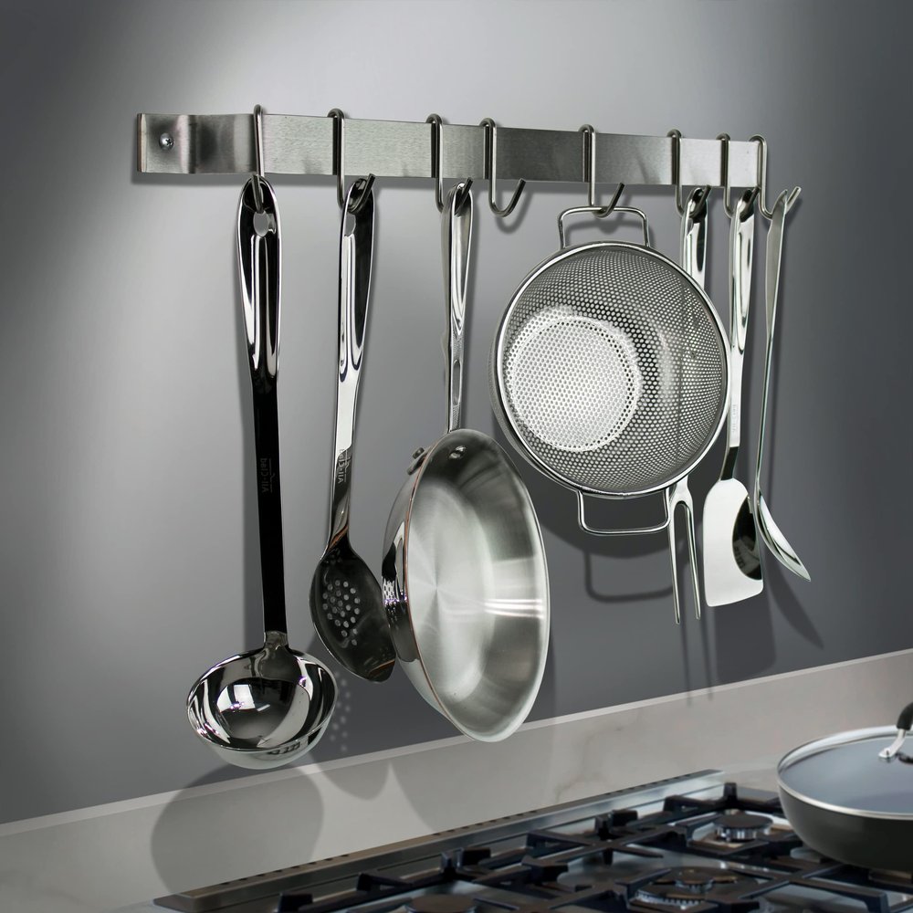 Enclume Handcrafted 24" Easy Mount, 6 Hooks, Stainless Steel Wall Rack