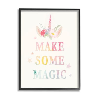 Stupell Industries Make Some Magic Unicorn Horn Flower Blossoms Framed Wall Art, Design By Victoria Barnes