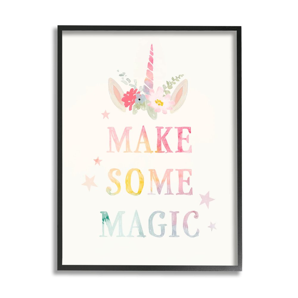Stupell Industries Make Some Magic Unicorn Horn Flower Blossoms Framed Wall Art, Design By Victoria Barnes
