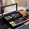 Besforu Pocket Knife Display Case for men collection holder 15-17 folding knife with Walnut Finish Two-Tier Knife organizer storage box with Real Glass Window Top (ebony veneer with draw) view 3