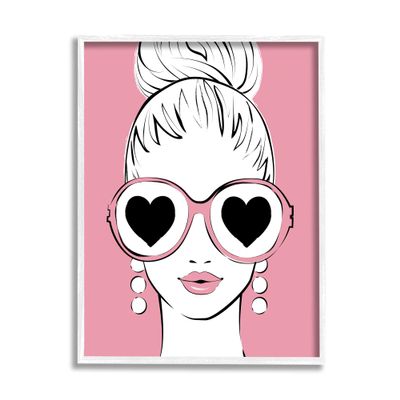 Stupell Industries Fashionable Woman Heart Sunglasses Pink Glam Drawing Framed Wall Art, Design By Martina Pavlova