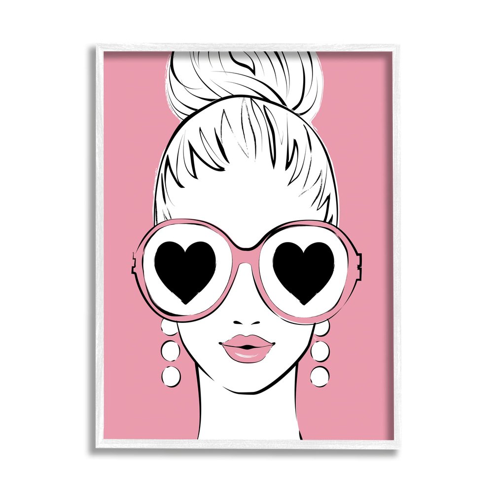 Stupell Industries Fashionable Woman Heart Sunglasses Pink Glam Drawing Framed Wall Art, Design By Martina Pavlova