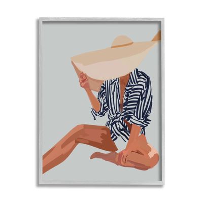 Stupell Industries Woman Obscured By Sun Hat Summer Beach Portrait Framed Wall Art, Design By Amelia Noyes