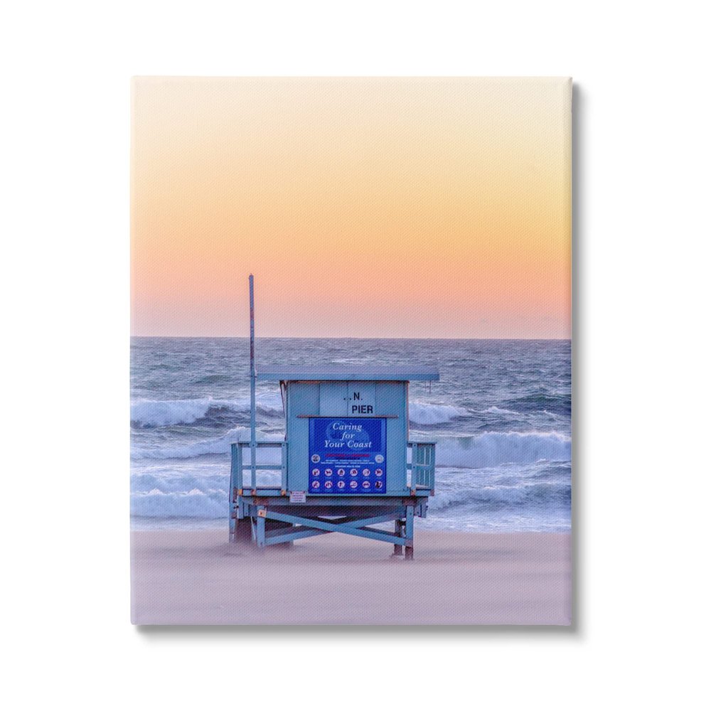 Stupell Industries Tranquil Orange Sunset Beach Hut Ocean Shore Canvas Wall Art, Design By Jeff Poe