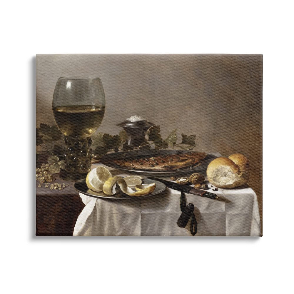 Stupell Industries Still Life with Herring Wine and Bread Pieter Claesz Painting Canvas Wall Art, Design By one1000paintings