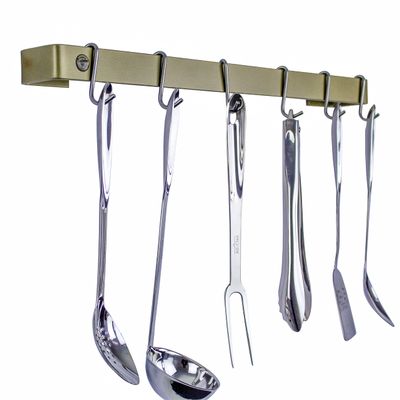 Enclume Handcrafted 30" Utensil Bar, 6 Hooks, Brass Wall Rack