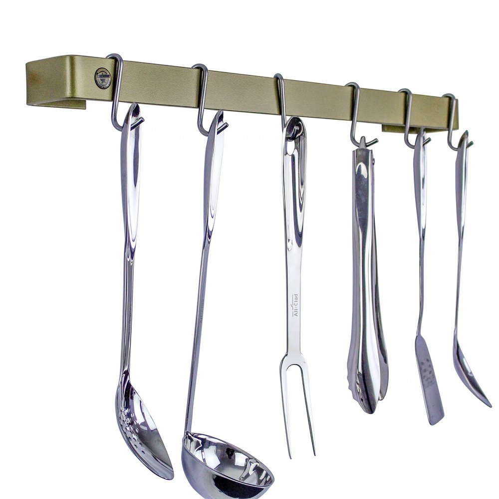 Enclume Handcrafted 30" Utensil Bar, 6 Hooks, Brass Wall Rack
