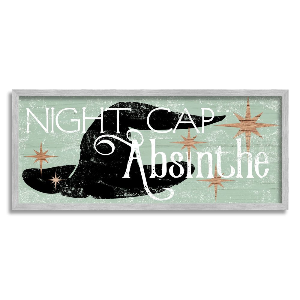 Stupell Industries Night Cap Absinth Weathered Witch Hat Vintage Sign Framed Wall Art, Design by Daphne Polselli