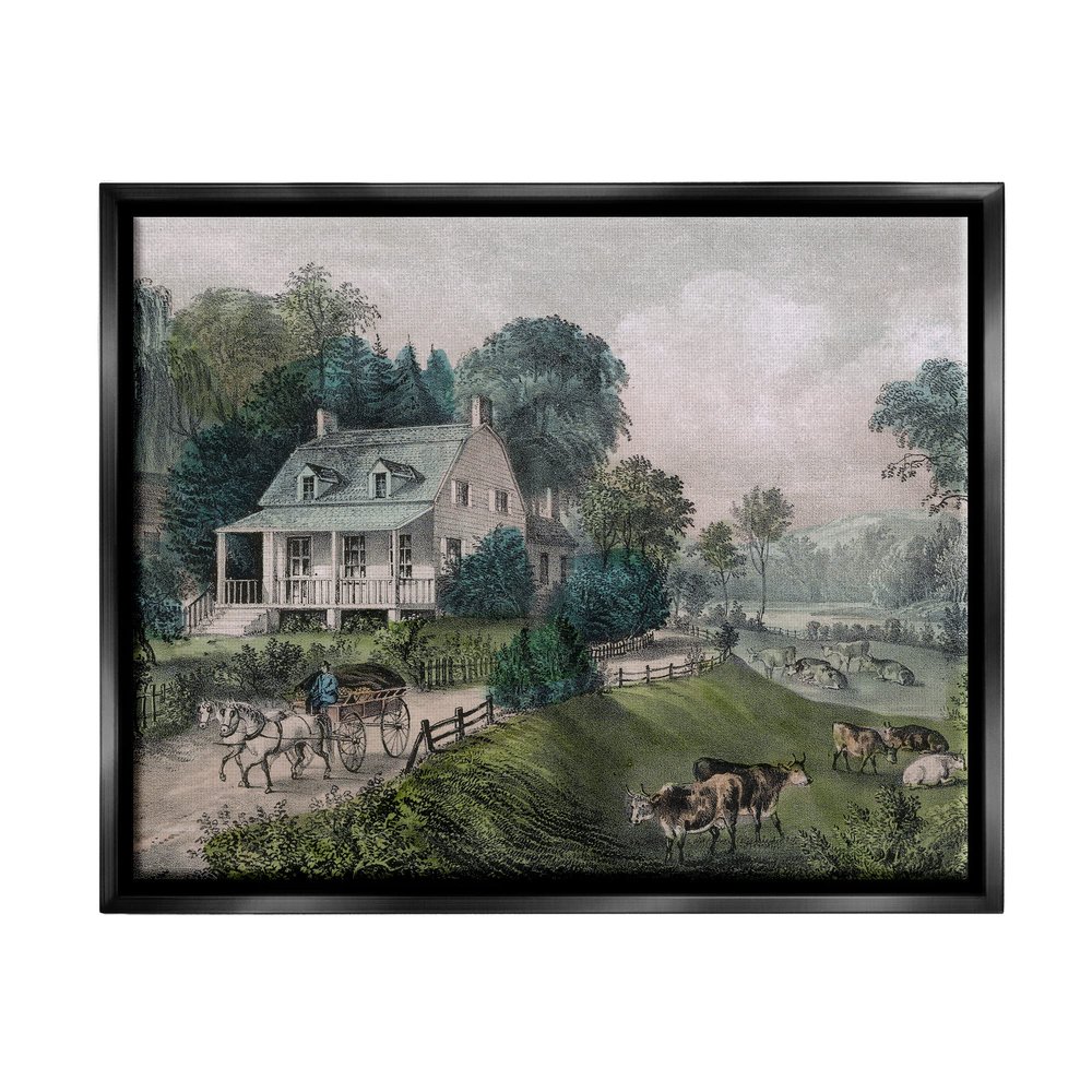 Stupell Industries Classic Countryside House Painting Roaming Farm Animals Floating Framed Wall Art, Design By Daphne Polselli
