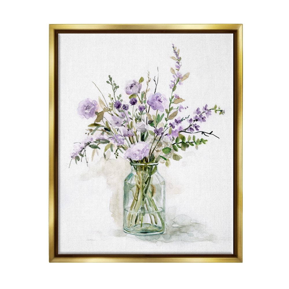 Stupell Industries Dainty Lavender Blooms Arrangement Classic Glass Vase Floating Framed Wall Art, Design By Carol Robinson