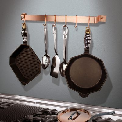 Enclume Handcrafted 24" Easy Mount, 6 Hooks, Brushed Copper Wall Rack